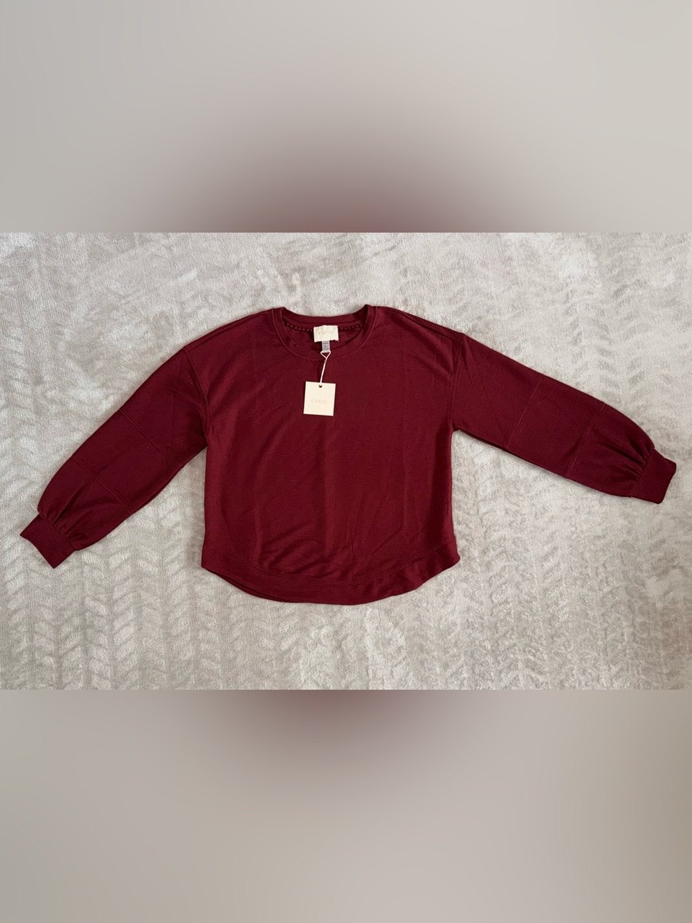 NWT CUPIO Balloon Sleeve Fine Rib Knit Top | Oxblood Maroon | Women’s Medium